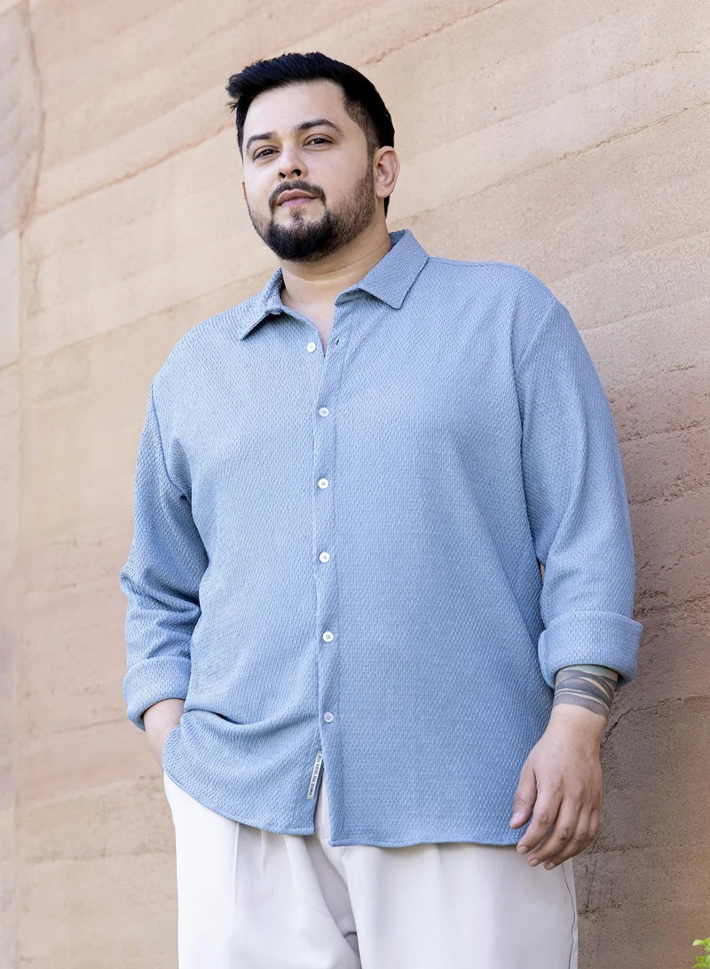 Instafab Plus Instafab Plus Men's Powder Blue Weave-Tactile Shirt For Casual Wear | Spread Collar | Long Cuffed Sleeves | Button Closure | Plus Size Shirt Crafted With Comfort Fit For Everyday Wear