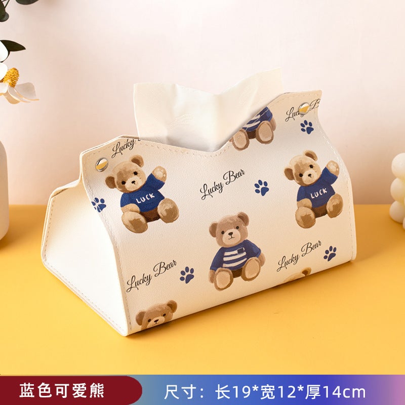 Generic Cute Bear Tissue Box Leather Living Room Tabletop Multi-Use Dispenser cute blue bear