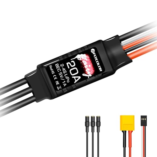 HAWK'S WORK Brushless ESC, 20A Brushless Motor Electric Speed Controller BEC 5V 1A with XT60 & 3.5mm Plugs, Super Light-Weight & Small - Image 1
