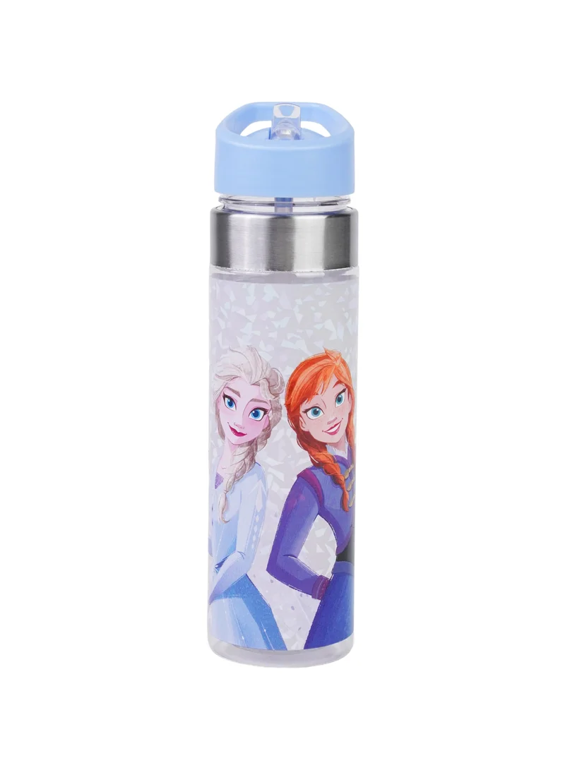 ديزني Disney Frozen Regular Water Bottle 650ml | Elsa & Anna Kids Plastic Water Bottle with Straw Lid | Leak-Resistant Reusable Drinking Bottle for School, Travel & Sports