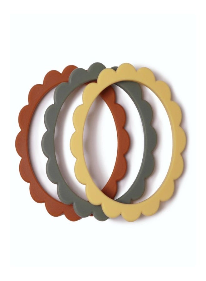 mushie Flower Teether Bracelet 3-Pack Dove Gray/Steel/Stone - Image 1
