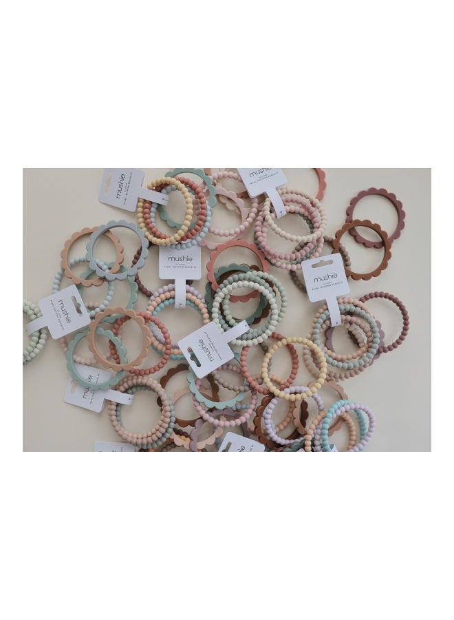 mushie Flower Teether Bracelet 3-Pack Dove Gray/Steel/Stone - Image 3