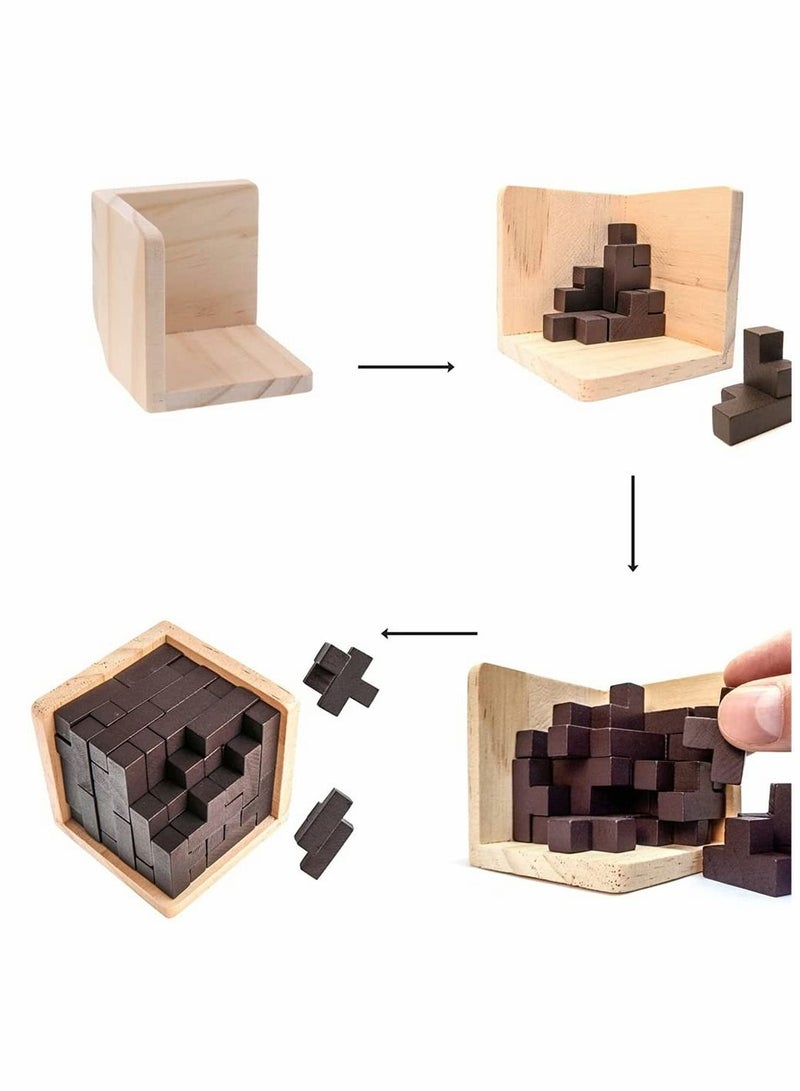 KASTWAVE Wooden Puzzle Toy, 3D Wooden Brain Teaser Puzzle, Genius Skills Builder T-Shape Pieces Educational Toy, for Kids and Adults, Explore Creativity and Problem Solving, Gift Desk Puzzles - Image 4