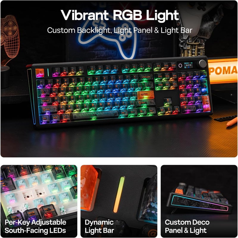 EPOMAKER TH108 V2 PRO Full Size Mechanical Keyboard with Screen&Knob, 10000mAh, BT/2.4Ghz, Mac Modifier PBT Keycap, Hot Swap, RGB, Gasket, Wireless Gaming Keyboard for Mac/PC (Black, Sea Salt Silent) - Image 4