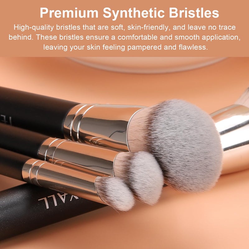 TEOYALL Foundation Contour Conceal Brush Set, 3PCS Angled Synthetic Kabuki Brush for Blending Setting Buffing with Liquid, Cream and Powder Cosmetic (170S/270S/370S) - Image 2