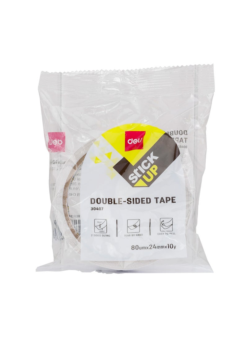 Deli E30407 Double-Sided Tape - 24mm x 10Y x 80um (1 Roll/Bag), White  - Image 4