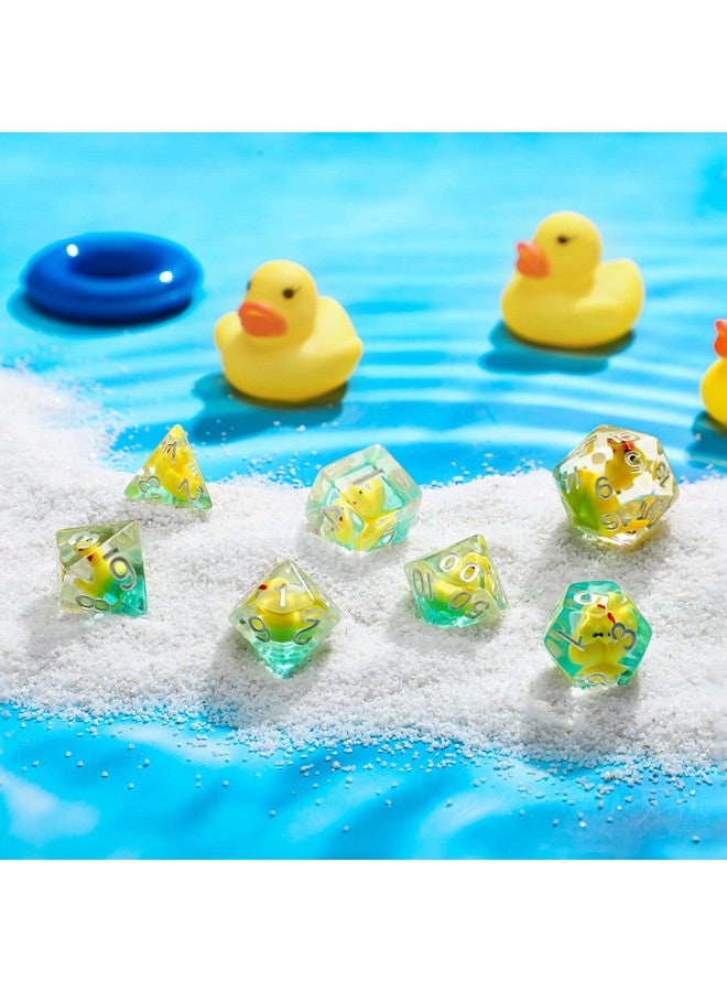 Kathfly 14 Die Rubber Ducks Dice Resin Polyhedral Dice Set Filled With Animal Ice Duck Dice Cool Rubber Ducks Dice Translucent Cute Dice Role Playing Dice With 2 Black Pouches For Board Game Green Yellow  - Image 4