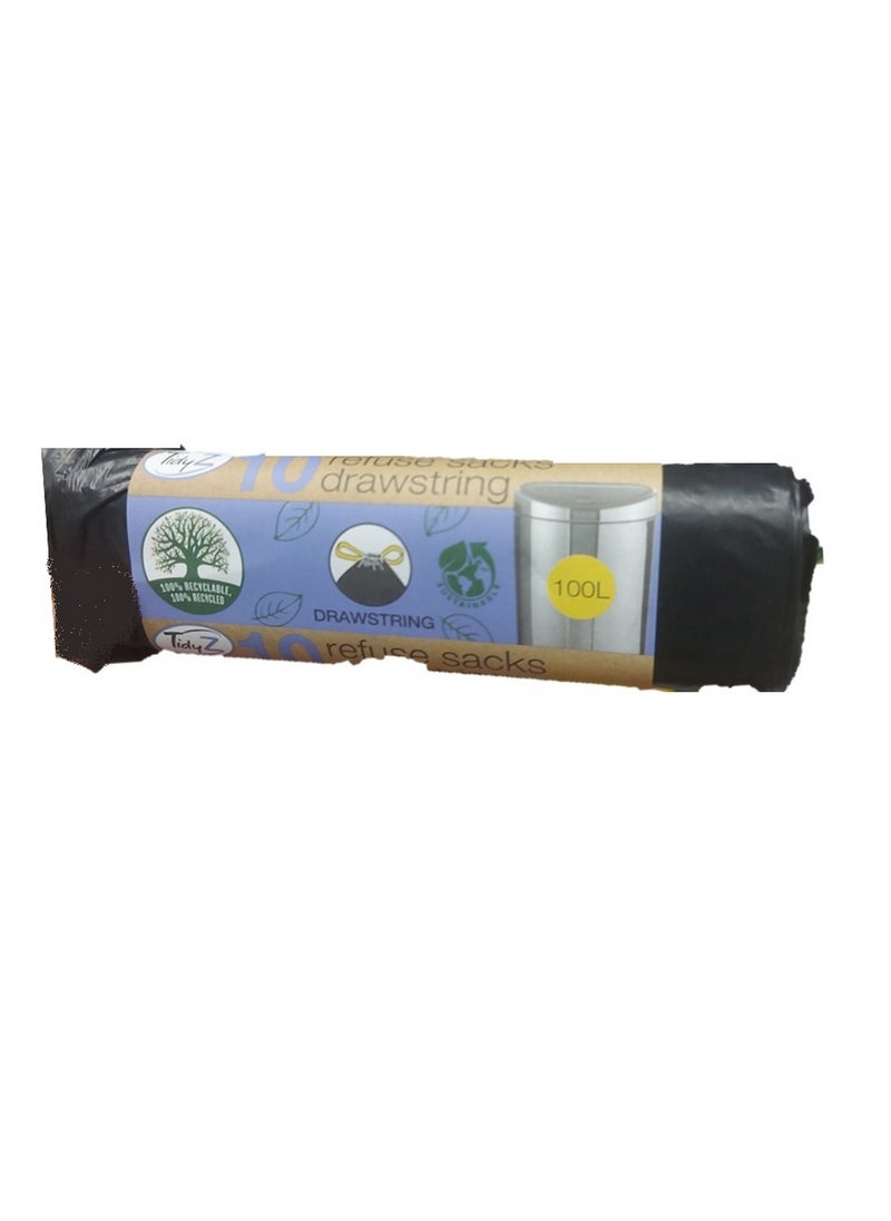 TIDYZ - Super Strong Drawstring Refuse Sacks Black Bin Liners 100 L 10 Bin Liners - Image 1