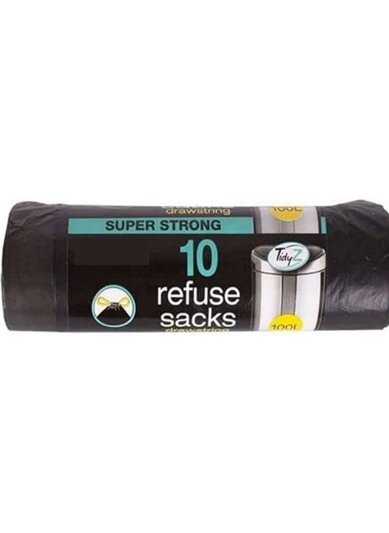 TIDYZ - Super Strong Drawstring Refuse Sacks Black Bin Liners 100 L 10 Bin Liners - Image 1