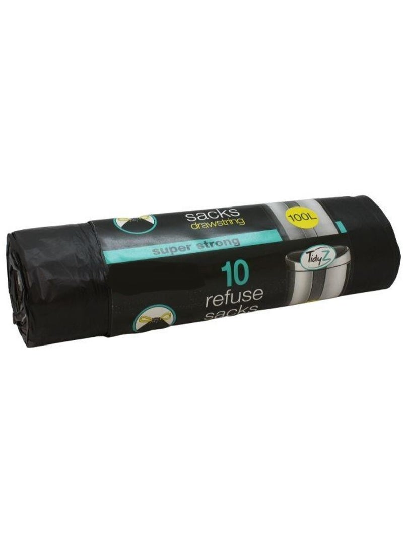TIDYZ - Super Strong Drawstring Refuse Sacks Black Bin Liners 100 L 10 Bin Liners - Image 1