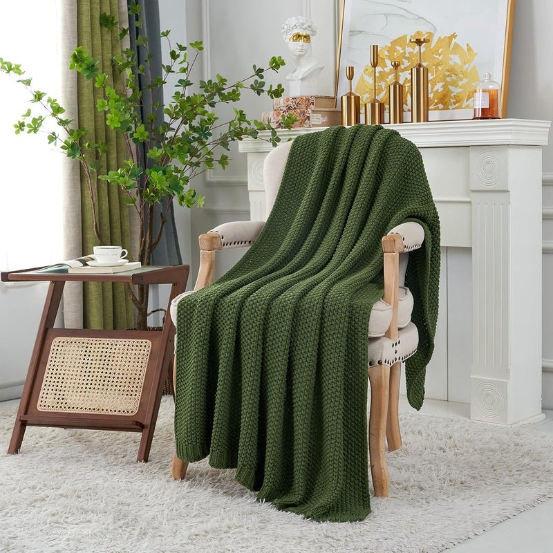 Longhui bedding لحاف منسوج بخيوط سميكة بلون أخضر زيتوني، خفيف الوزن، من مادة القطن العضوي بنسبة 100%، مناسب للأريكة أو سرير الأطفال أو غرفة الرضع، يتناسب مع الطراز الريفي الأنيق والعصري، مقاس 60” × 80”， مع كيس للغسيل مرفق. - Image 2