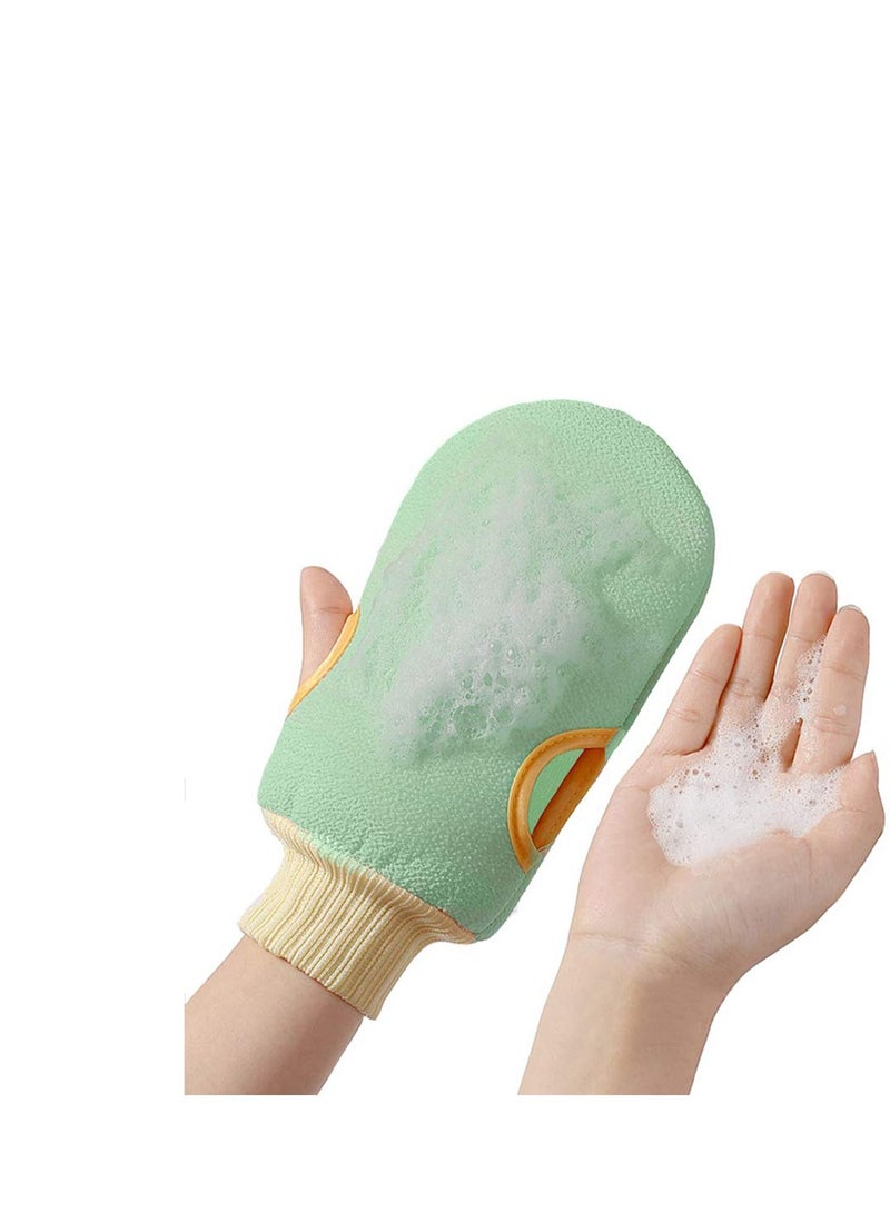 2 Pack Exfoliating Gloves Body Scrub Exfoliator Eraser Mitt Loofah Exfoliation Scrubbers Exfoliate Arms Legs Face Cloth Cleansing for Bath (Green + Pink) - Image 1