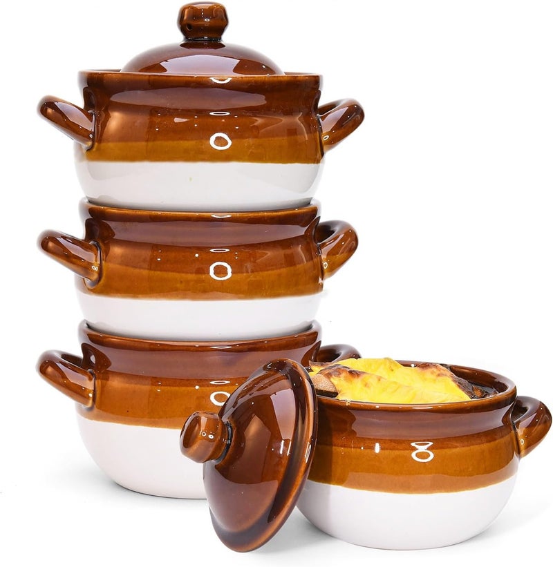 Vumdua French Onion Soup Bowls with Lids and Handles 16 oz Ceramic Soup Crocks for Chilli Cereal Cereal Pot Pies  French Onion Soup Crocks Oven Broil  Dishwasher Safe Set of 4  - Image 1