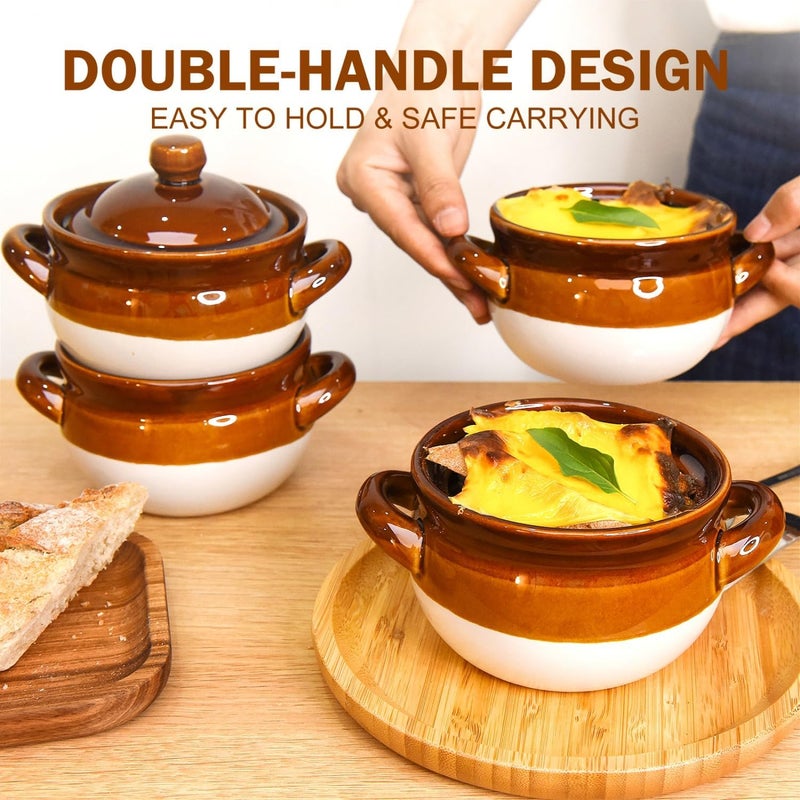 Vumdua French Onion Soup Bowls with Lids and Handles 16 oz Ceramic Soup Crocks for Chilli Cereal Cereal Pot Pies  French Onion Soup Crocks Oven Broil  Dishwasher Safe Set of 4  - Image 3