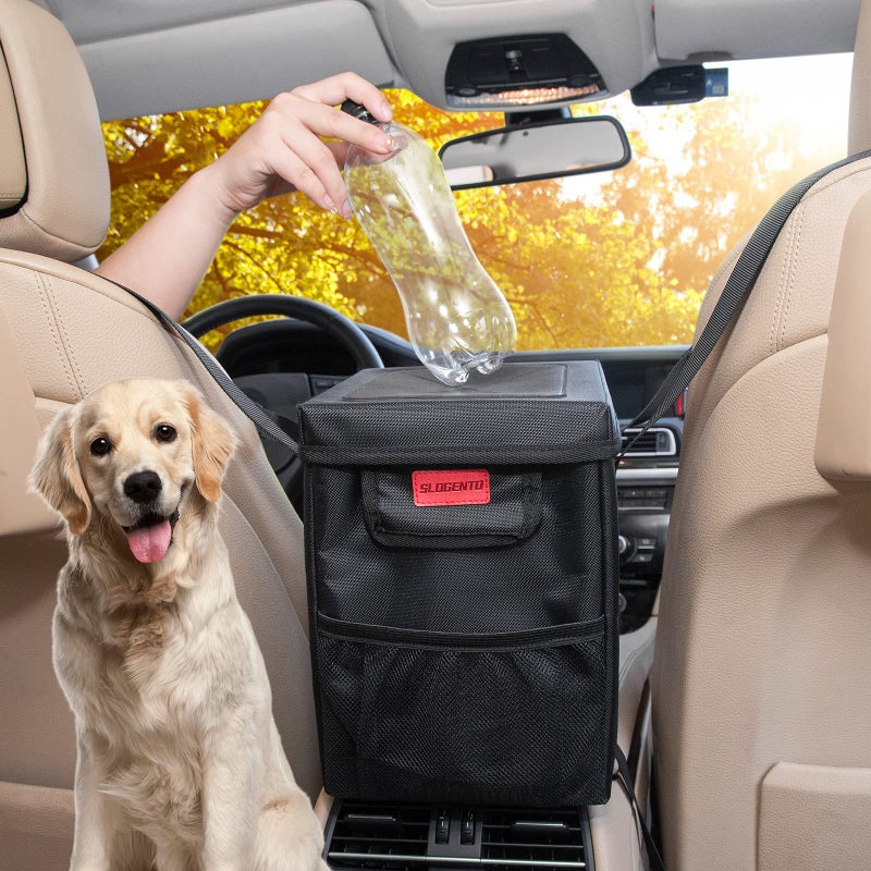 Hanging Car Trash Bag Can with Lid Collapsible Car Garbage Bag with Pockets Car Garbage Can for Central Control LeakProof Car Storage Organizer Box 176 Gallon Capacity Multipurpose Trash Bin