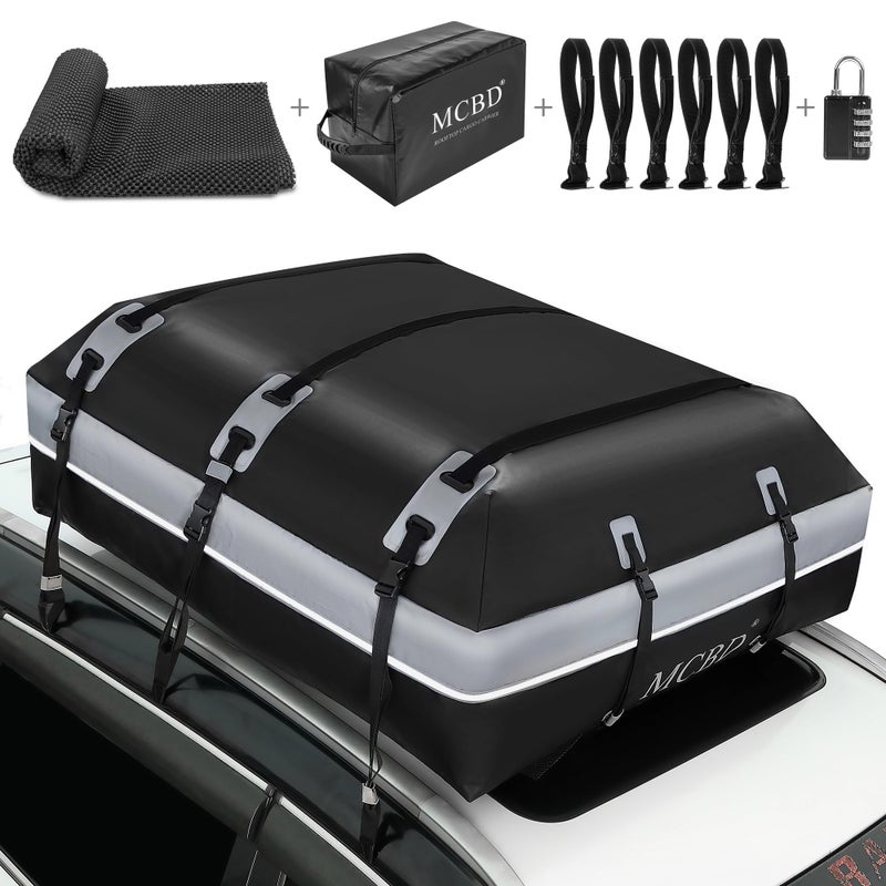 Rooftop Cargo Carrier 21 Cubic Feet SoftShell Waterproof Car Roof Luggage Bag for All Vehicles SUV withWithout Rails Includes 10 Reinforced Straps 6 Door HooksStorage BagAntiSlip Mat