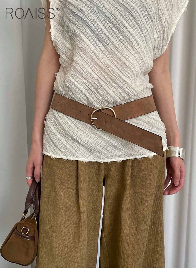 roaiss Women's Brown PU Leather Waist Belt, Simple Casual Gold Square Buckle Design Vintage Fashion Adjustable Waistband for Women Jeans, Sweaters, Suits, Dresses - Image 4