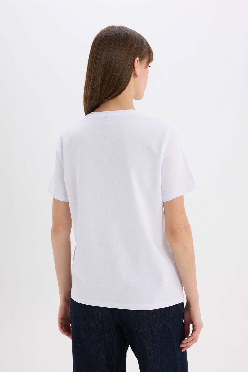 DeFacto White Woman Regular Fit Crew Neck Basic White Premium T-Shirt Casual - Image 3
