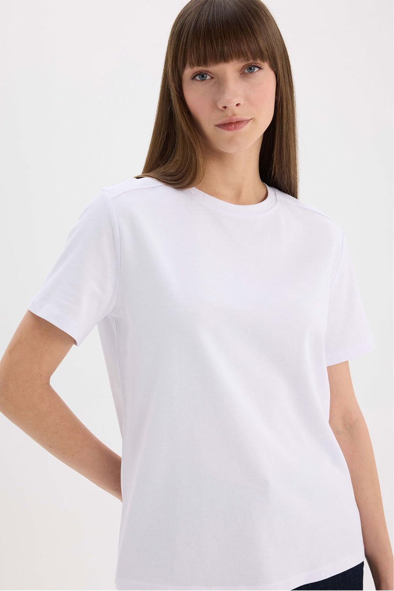 DeFacto White Woman Regular Fit Crew Neck Basic White Premium T-Shirt Casual - Image 1