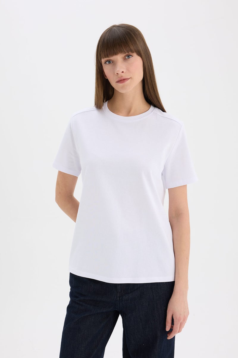 DeFacto White Woman Regular Fit Crew Neck Basic White Premium T-Shirt Casual - Image 5
