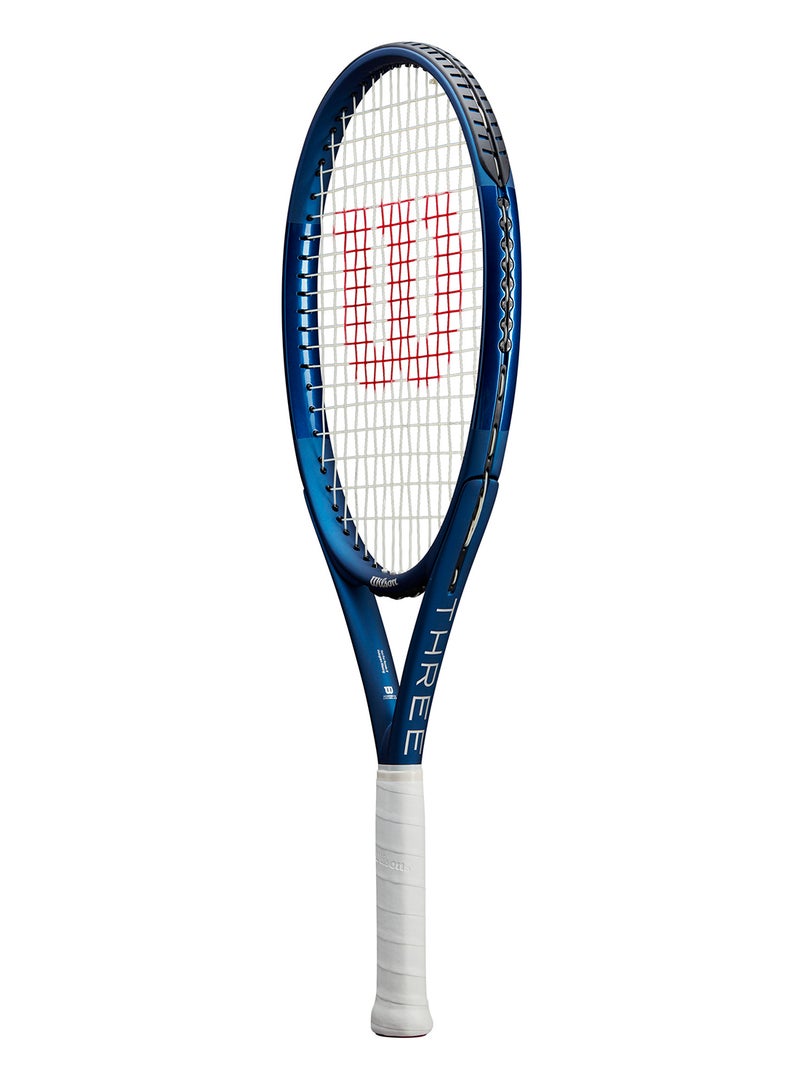 Wilson Triad Three Tennis Racket, Head 113, 16X19, Adults, Intermediate/ Advanced - Blue/ White - Image 3
