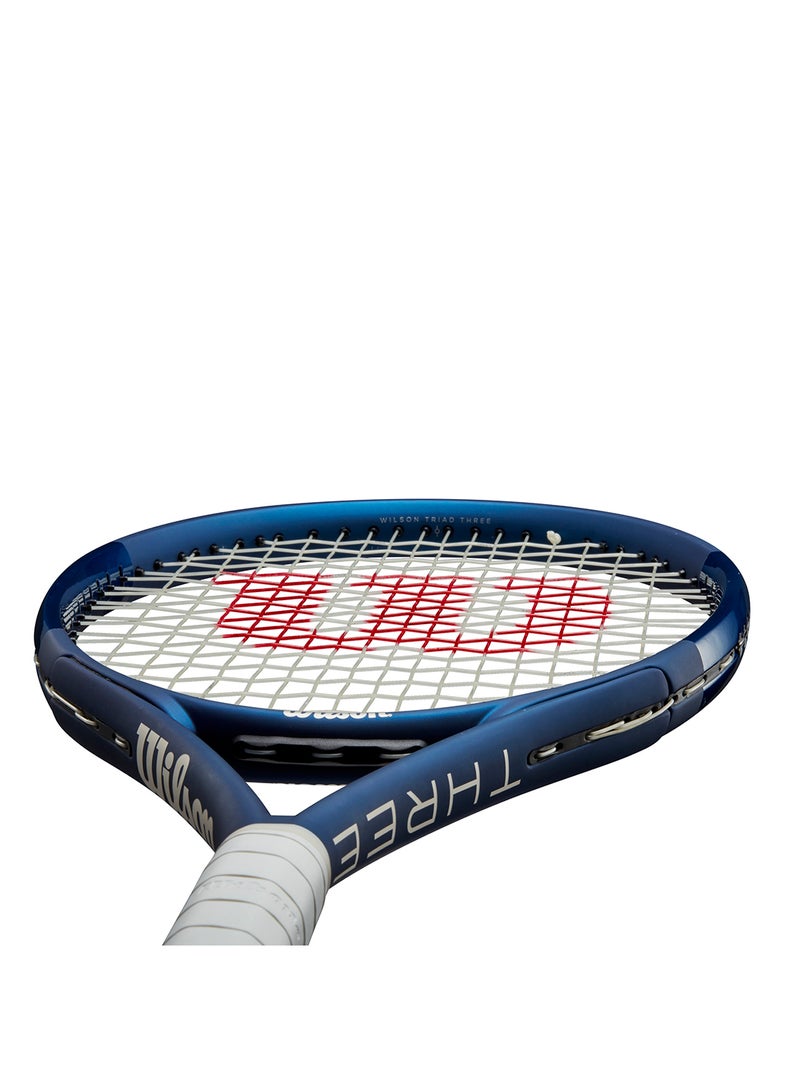 Wilson Triad Three Tennis Racket, Head 113, 16X19, Adults, Intermediate/ Advanced - Blue/ White - Image 5