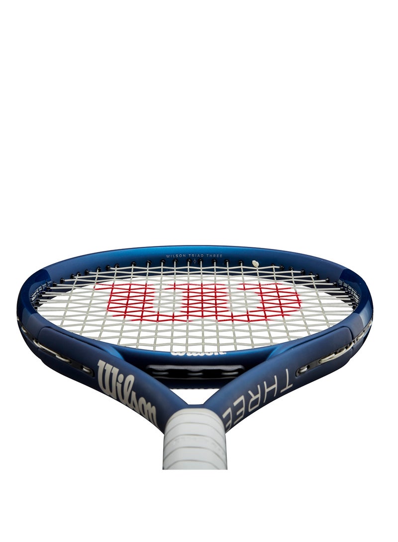 Wilson Triad Three Tennis Racket, Head 113, 16X19, Adults, Intermediate/ Advanced - Blue/ White - Image 4