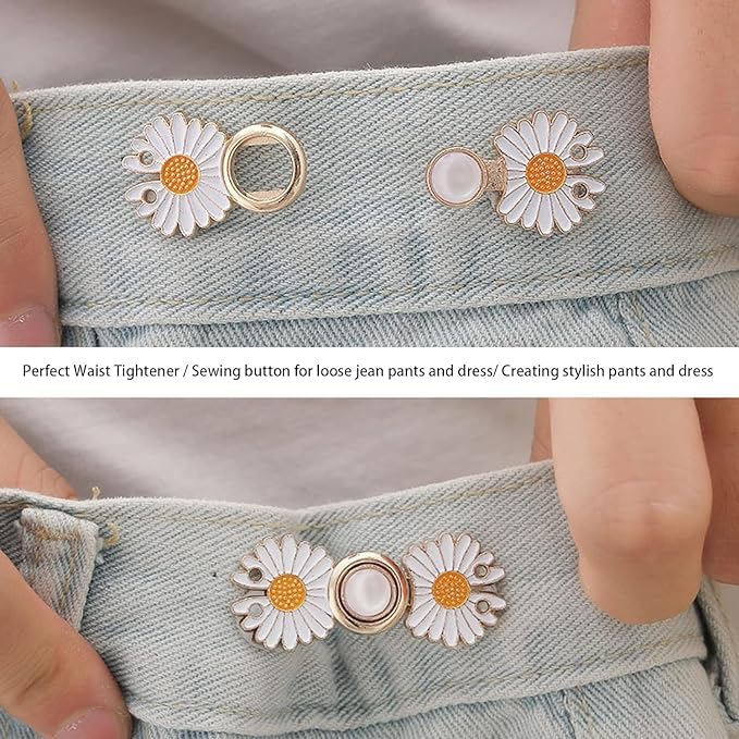 KUZUKI KUZUKI Waist Buckle for Loose Jeans Pants Jeans Adjustable Button pins Pearl Detachable Instant Button Tightener Set Waist Buckl Loose Jeans Pants Detachable Buttons Pack of 4 White Flower - Image 4