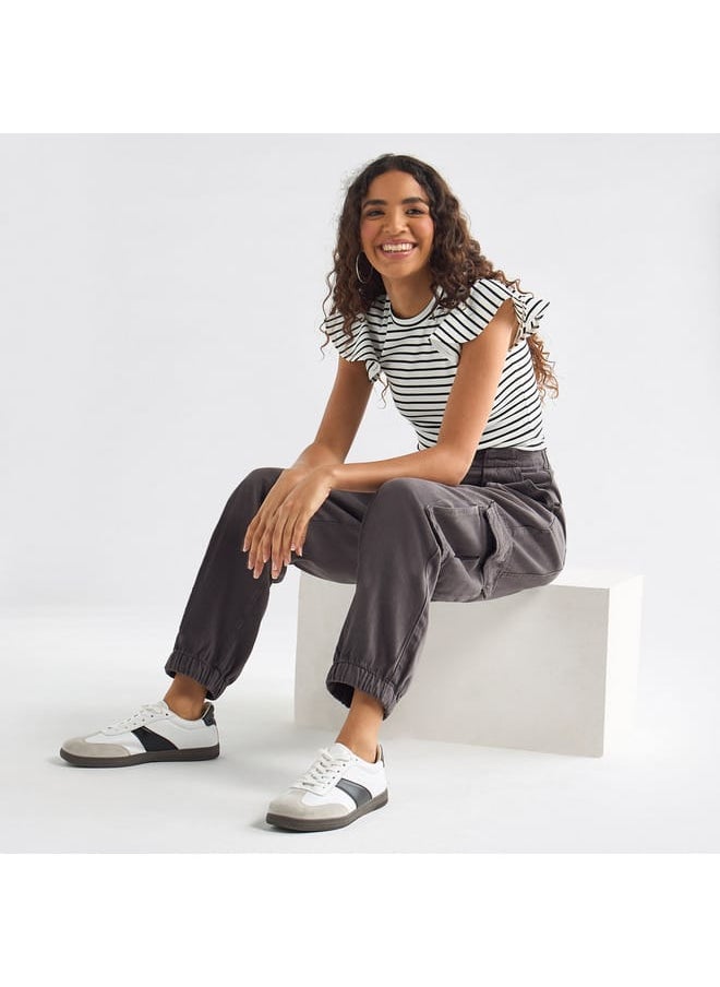 FAV - Striped Top with Crew Neck and Flutter Sleeves - Image 1
