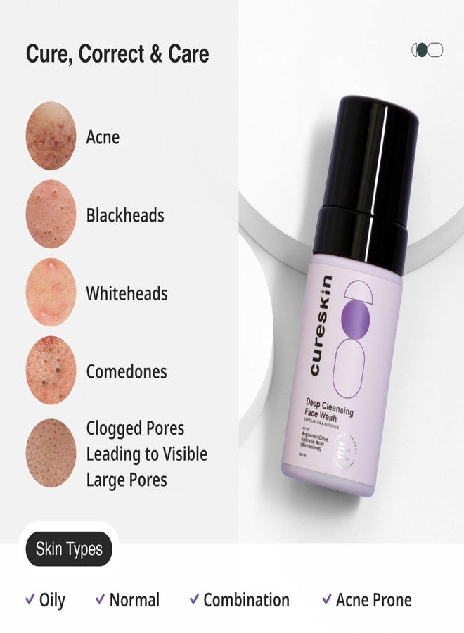 Cureskin غسول الوجه كيورسكين ديب كلينز بحمض الساليسيليك للبشرة الدهنية | غسول الوجه الرغوي بحمض الساليسيليك للرجال والنساء، 100 مل (عبوة واحدة) - Image 5