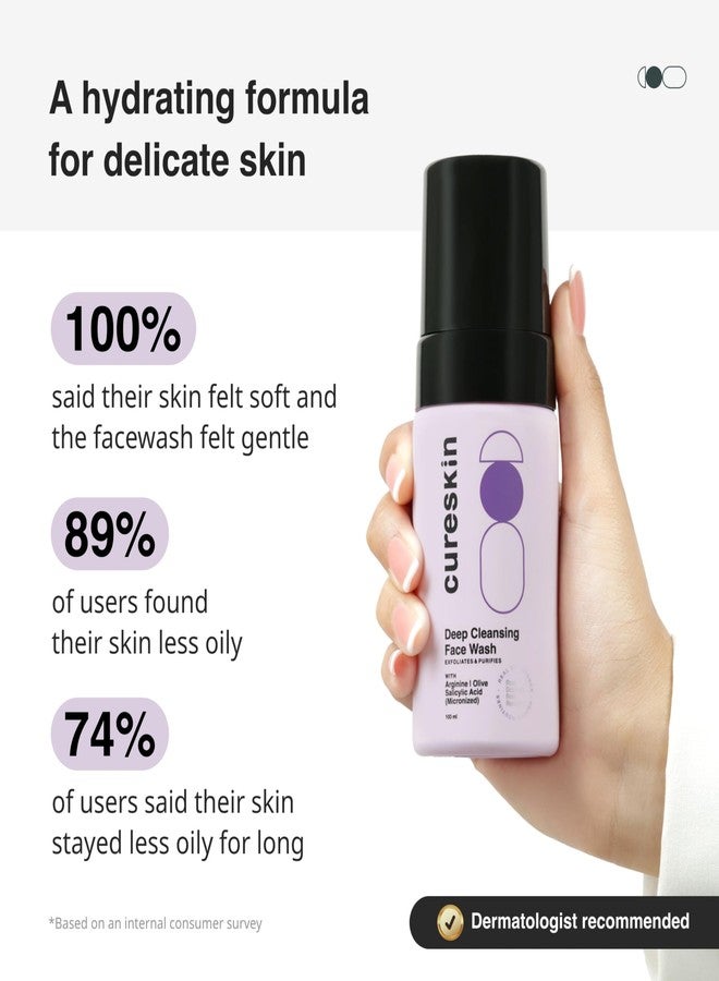 Cureskin غسول الوجه كيورسكين ديب كلينز بحمض الساليسيليك للبشرة الدهنية | غسول الوجه الرغوي بحمض الساليسيليك للرجال والنساء، 100 مل (عبوة واحدة) - Image 3