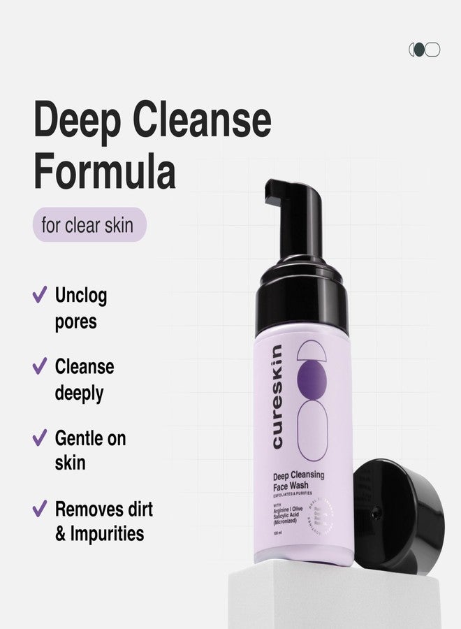 Cureskin غسول الوجه كيورسكين ديب كلينز بحمض الساليسيليك للبشرة الدهنية | غسول الوجه الرغوي بحمض الساليسيليك للرجال والنساء، 100 مل (عبوة واحدة) - Image 2