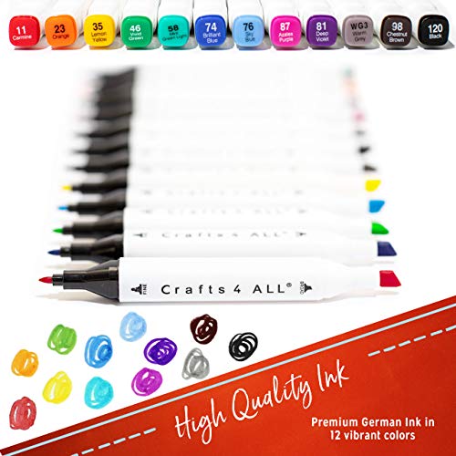 Crafts 4 All Fabric Markers for Clothes - Pack of 12 No Fade, Dual Tip Permanent Fabric Pens - No Bleed, Machine Washable Shoe Markers for Fabric Decorating - Laundry Marker, Erases Stains Easily - Image 2