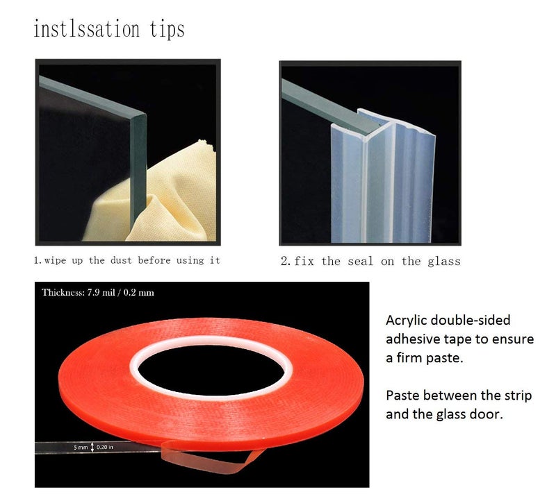 Zengest Shower Glass Door Seal Strip, 120 Inch Silicone Soft Shower Door Sweep to Stop Leaks, Frameless Seal Strip