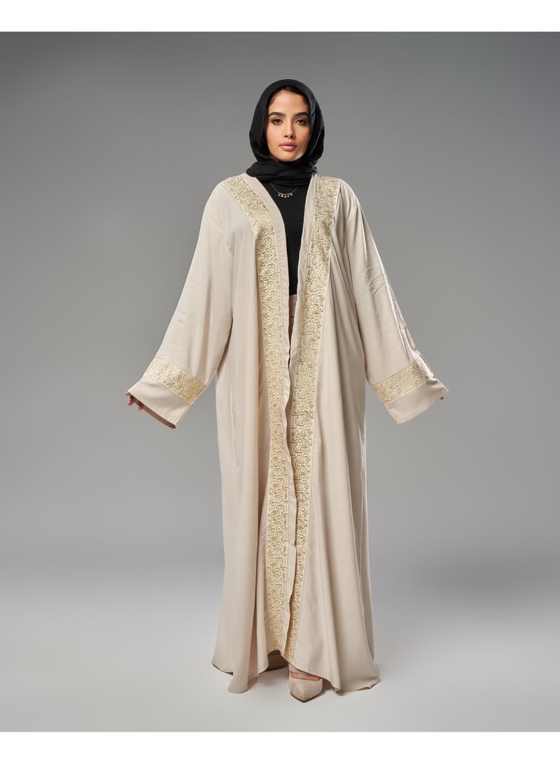 Lavezzi Abaya - | Elegant Embroidered Modest Cardigan for Women | Lightweight Kaftan, Flowy Fabric | Perfect for Special Occasions, Ramadan & Eid - Beige - Image 1