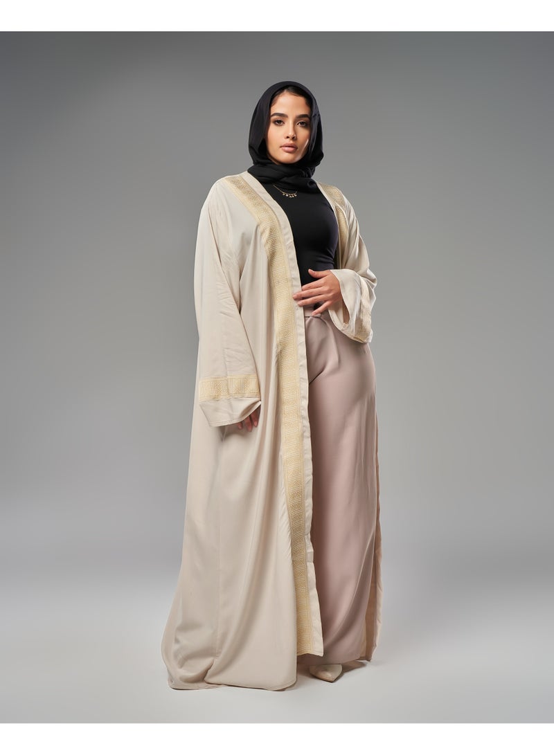 Lavezzi Abaya - | Elegant Embroidered Modest Cardigan for Women | Lightweight Kaftan, Flowy Fabric | Perfect for Special Occasions, Ramadan & Eid - Beige - Image 3