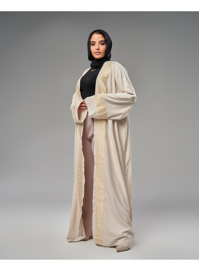 Lavezzi Abaya - | Elegant Embroidered Modest Cardigan for Women | Lightweight Kaftan, Flowy Fabric | Perfect for Special Occasions, Ramadan & Eid - Beige - Image 2
