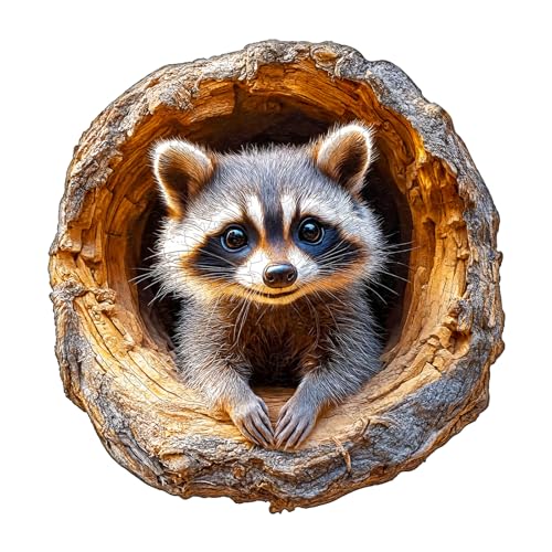Purdicra Wooden Jigsaw Puzzles Tree Hole Raccoon Wooden Puzzles for Adults with Unique Shape Adult Jigsaw Puzzle Birthday Gifts for Adults 114x11 200pcs - Image 1