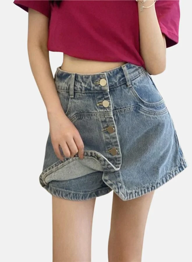 YUNIQEE Blue High-Rise Denim Shorts