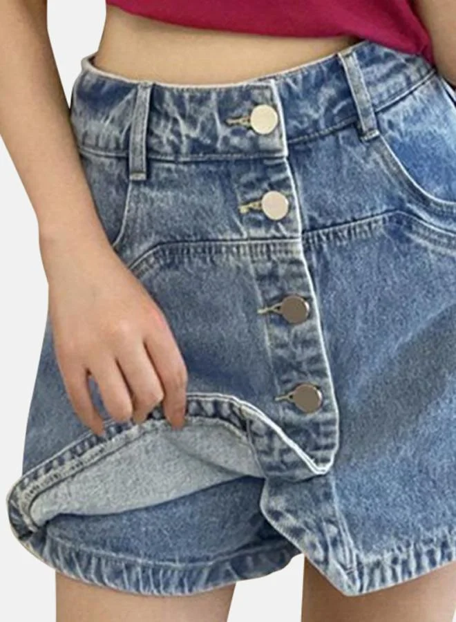 YUNIQEE Blue High-Rise Denim Shorts