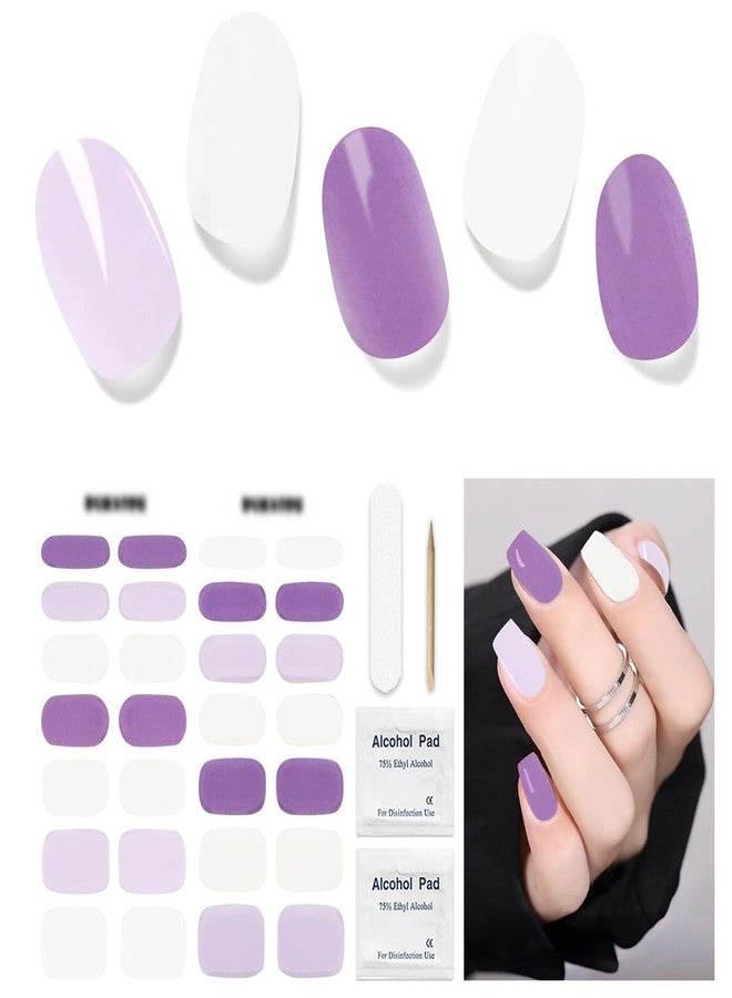 DUKASOU Semi Cured Gel Nail Strips, 28 pcs UV Gel Nail Stickers Full Nails Wraps for Women Home DIY Nails Art, UV Light Required, Lilac Purple - Image 1