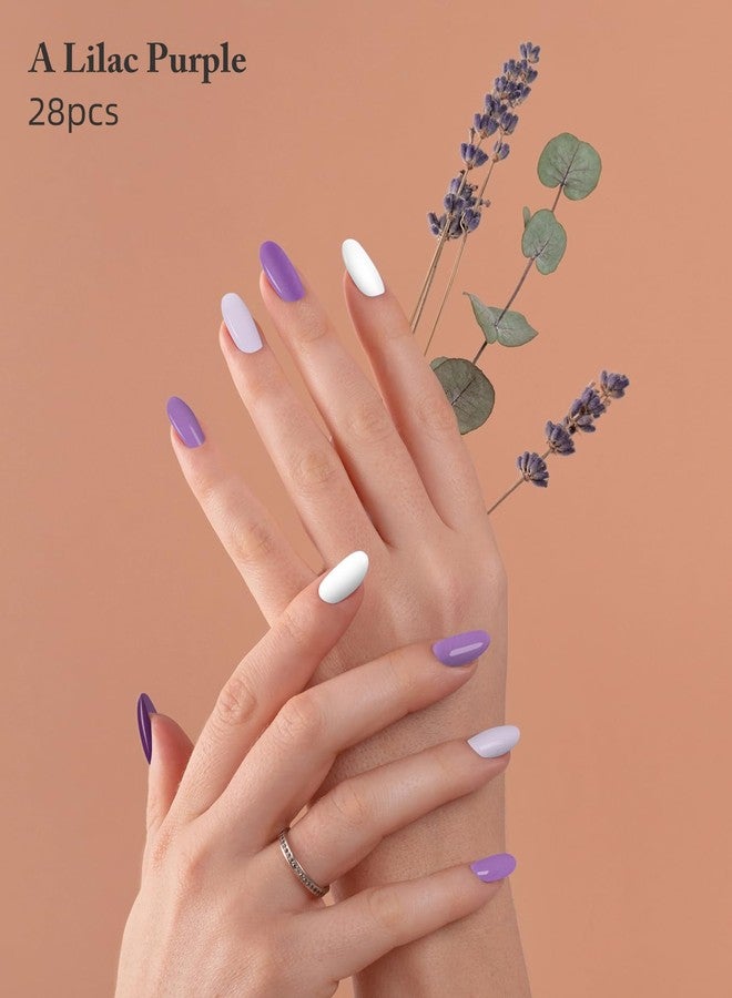 DUKASOU Semi Cured Gel Nail Strips, 28 pcs UV Gel Nail Stickers Full Nails Wraps for Women Home DIY Nails Art, UV Light Required, Lilac Purple - Image 4