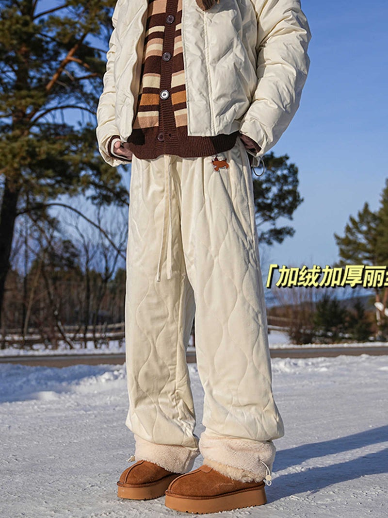 Nasa Thickened Lisi Velvet Warm Casual Pants Men And Women Winter Tide Fleece-Lined Loop Pants Cold-Proof Ski Pants - Image 4
