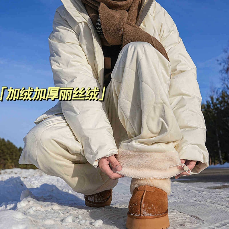 Nasa Thickened Lisi Velvet Warm Casual Pants Men And Women Winter Tide Fleece-Lined Loop Pants Cold-Proof Ski Pants - Image 1