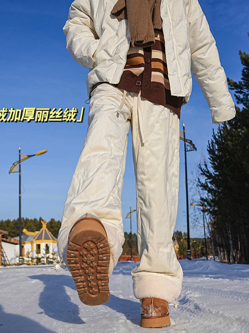 Nasa Thickened Lisi Velvet Warm Casual Pants Men And Women Winter Tide Fleece-Lined Loop Pants Cold-Proof Ski Pants - Image 3
