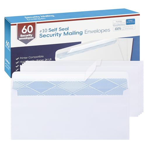 Yeplan 60PCS #10 Envelopes Letter Size Self Seal Business Envelopes No Window Security Mailing Envelopes Size 4-1/8 x 9-1/2 Inch - White 24LB Paper - Image 1