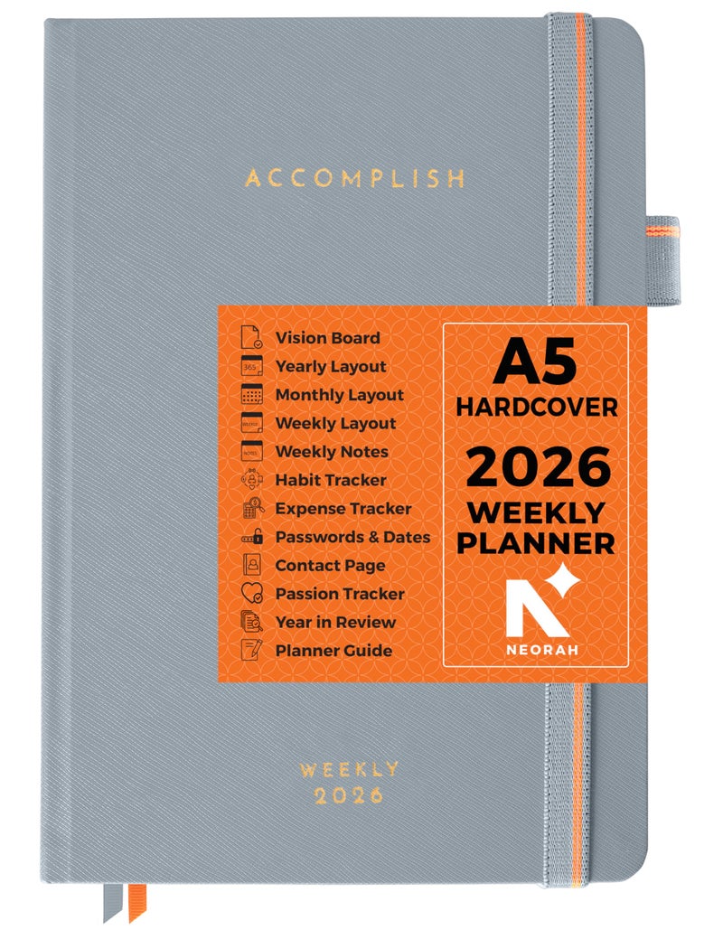 NEORAH — A5 Dated WEEKLY Planner 2026 ACCOMPLISH—264 Pages of Yearly |12 Month | 52 Week+24 Hours + Notes pages for each week—Office Diary Academic diary-Hardcover [Pen Loop Attachable] (WILD DOVE) - Image 1