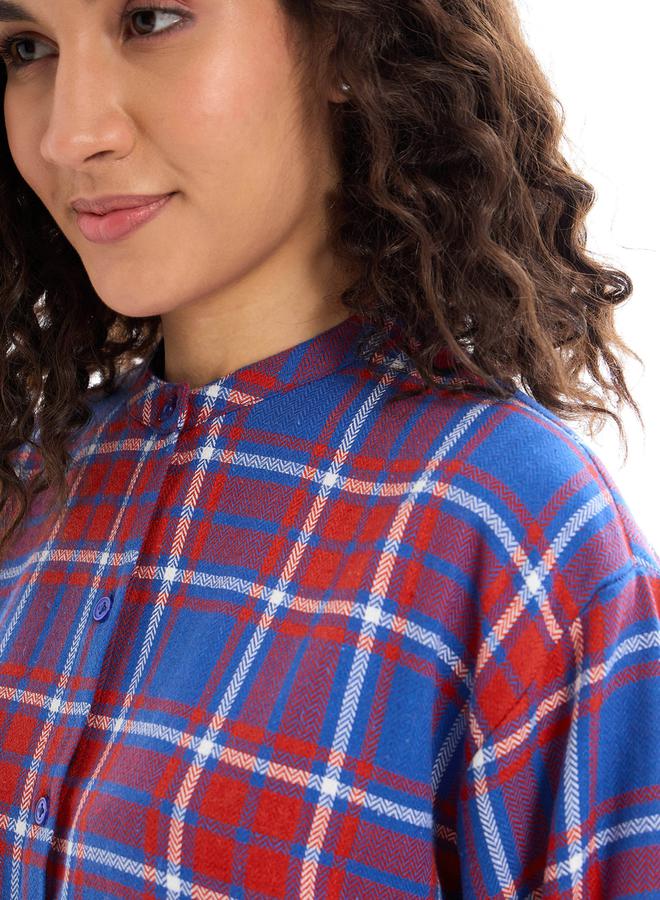 SASSAFRAS SASSAFRAS Checked Mandarin Collar Longline Shirt Dress  - Image 4