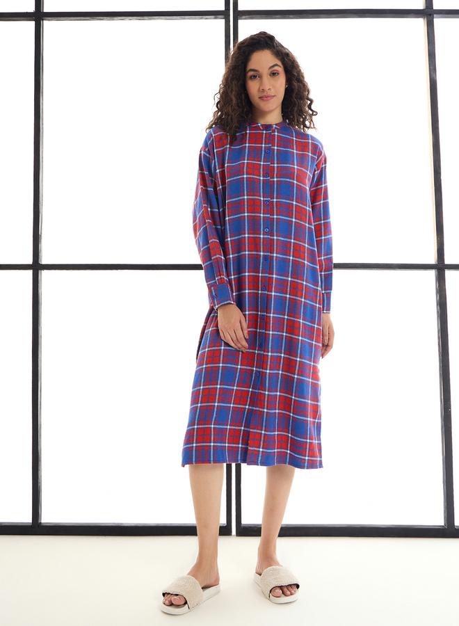 SASSAFRAS SASSAFRAS Checked Mandarin Collar Longline Shirt Dress  - Image 2