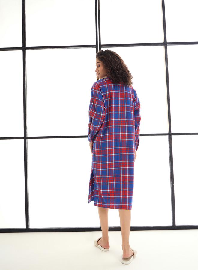 SASSAFRAS SASSAFRAS Checked Mandarin Collar Longline Shirt Dress  - Image 5